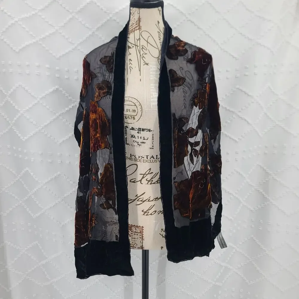 Laura Leigh Ltd floral burn out velvet silk scarf black Goth Whimsigoth Witchy